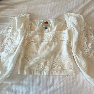 Farm Rio NWOT white lace long sleeve top